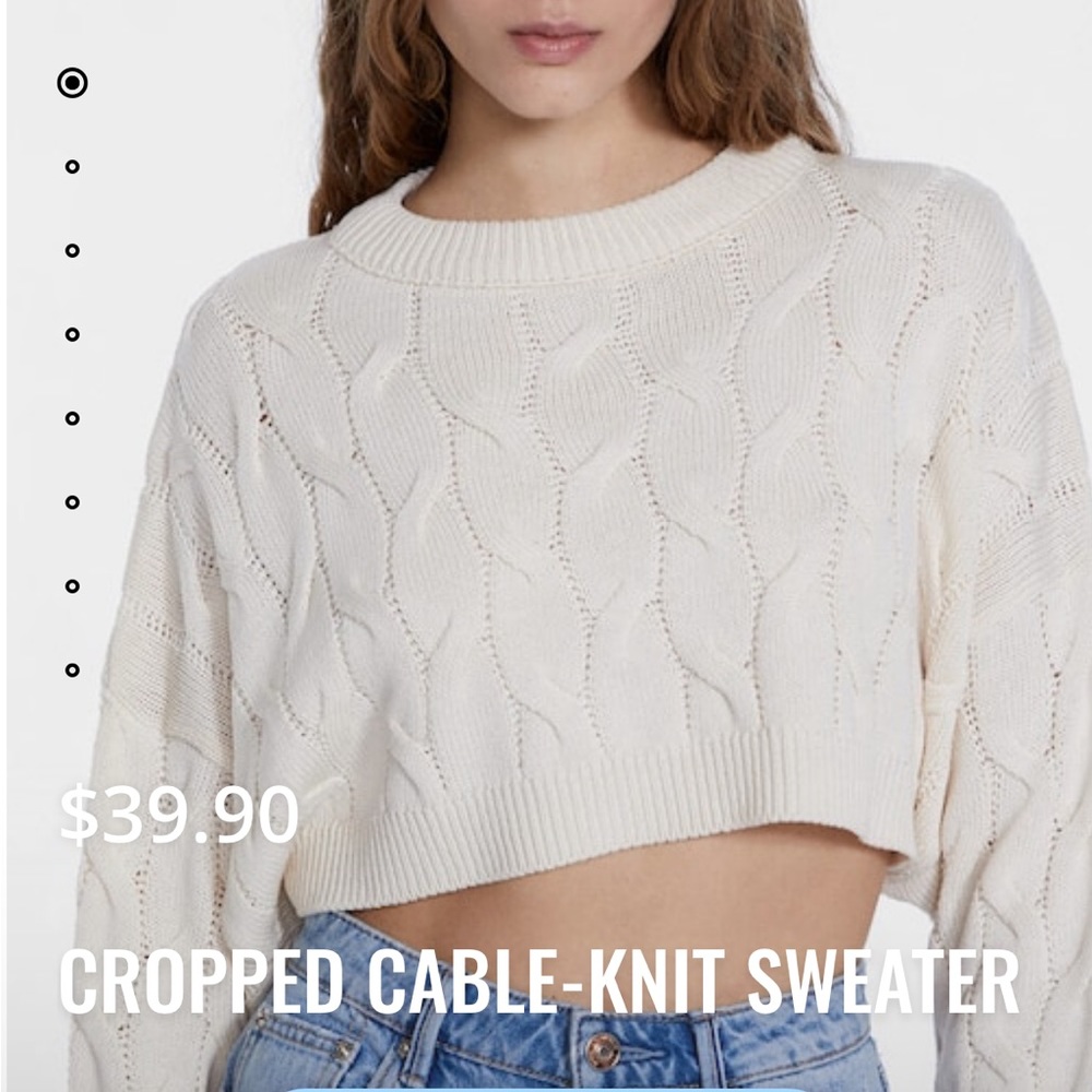 Stradivarius Cropped Cable Knit Sweater off white